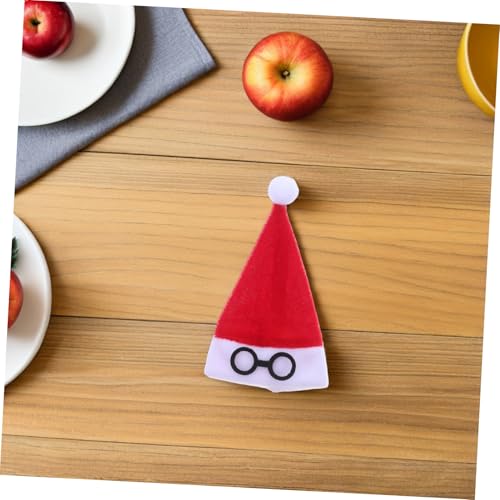 HONITANO 10 Stück Mini Santa Hüte aus Flauschigem Flanell Festliche Weihnachtsdeko für Weinflaschen Besteckhalter Tischdekoration Rot Vielseitig für Party und Zuhause von HONITANO