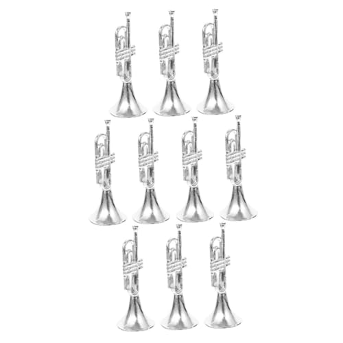 HONITANO 10 Stück Musikinstrumentenmodell Musical Lebensechte Trompete Kind Puppenhaus-Trompeten- Miniaturen Silberne Spielzeugtrompete Für Musikinstrumente Gold Silver Plastik von HONITANO