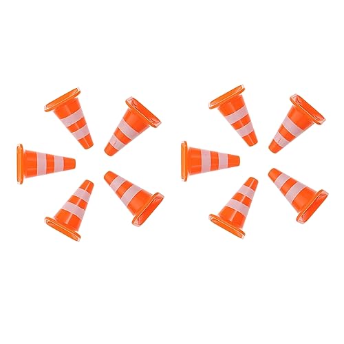 HONITANO 10 Stück Sandtischverzierungen Sicherheitskegel Zapfen Kleine Simulations-roadblock-Modelle Verkehrssperren Mini-straßensperren Mini-verkehrszeichen Plastik Orange von HONITANO