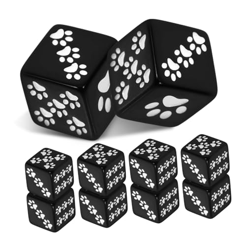 HONITANO 10 Stück Schwarze Resin Würfel mit Seiten und Cartoon Bärenpfoten Muster Kleine Würfelspiel Requisiten für Brettspiele Partyspiele und Denkspiele Leicht und Tragbar für Indoor und von HONITANO