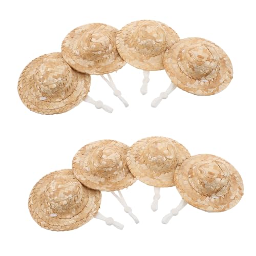 HONITANO 10 Stück Teiliges Handgewebte Mini-strohhüte mit Kinnriemen Atmungsaktive Puppenhaus Miniatur Hüte für DIY Basteln und Puppendekoration Langlebig und Formstabil von HONITANO