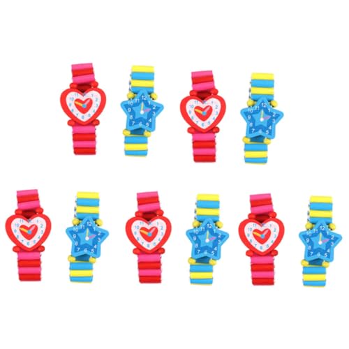 HONITANO 10 Stück Teiliges Holzspielzeug Kinderarmbanduhr Langlebig Leicht Kreatives Lernspielzeug für Jungen Mädchen zur Spielerischen Erkennung von HONITANO