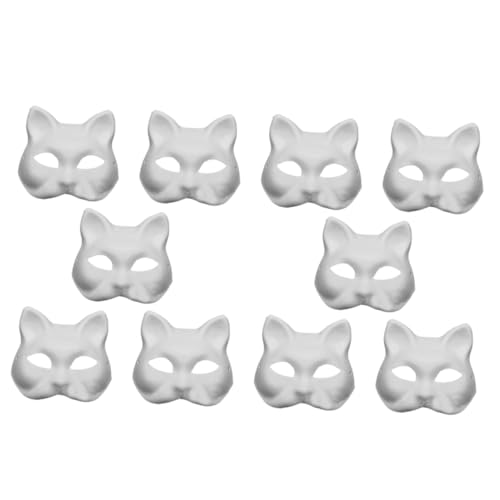 HONITANO 10 Stück Umweltfreundliche DIY Papiermasken zum Bemalen Weiße Katzen Masken für Maskenbälle Karneval Halloween Unisex Einstellbare für Kreative Party Accessoires von HONITANO
