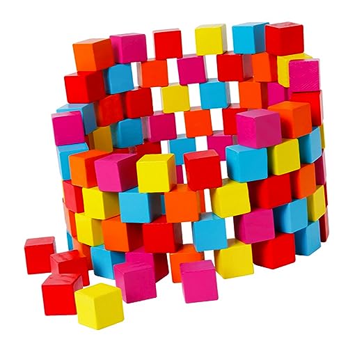HONITANO 100 Stück Würfelblöcke holzspielzeug bausteine Holzbausteine Set Building Blocks for Colour Cube Lernhilfe aus Holzwürfel bunter hölzern Colorful von HONITANO