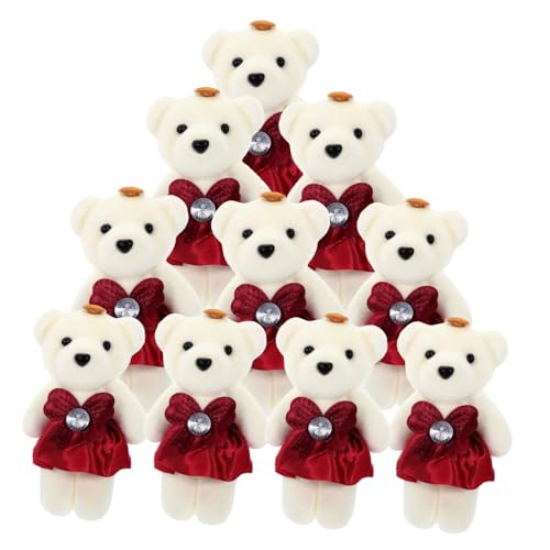 HONITANO 10Stücke Plüschbärenpuppe für Hochzeitsdekoration Kuscheltier Bär Geschenkset Weinrot Blumensträuße Valentinstag und Kleine Hochzeiten Süß und Tragbar von HONITANO