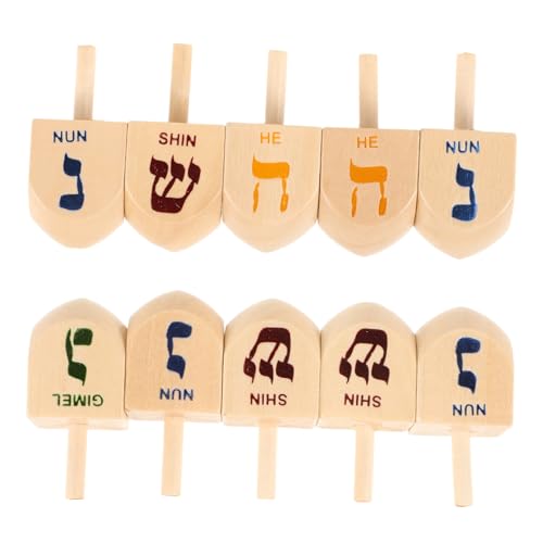 HONITANO 10Stücke Teiliges Chanukka Dreidel Set aus Holz Handgefertigtes für Tischdekoration für Chanukka Fördert Feinmotorik und Festliche von HONITANO