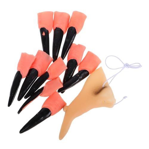 HONITANO 11 Stück Halloween Hexennase und Teiliges mit Langen Schwarzen Fingernägeln Realistische Cosplay Masquerade Requisiten für Kostümpartys Fasching Karneval und Gruselige Halloween HONITANO 11 Stück Halloween Hexennase und Teiliges mit Langen Schwarzen Fingernägeln Realistische Cosplay Masquerade Requisiten für Kostümpartys Fasching Karneval und Gruselige Halloween von HONITANO