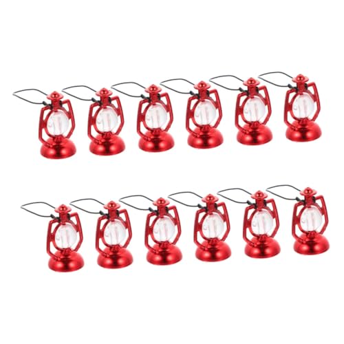 HONITANO 12 Stück Kerosinlampen-puppenhaus Puppenhauslaterne Miniatur Klein Winzig Mini-petroleumlampe Landschaft Alt Realistisch Mikro Feen-kerosin-lichtmodell Plastik Rot von HONITANO