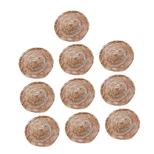 HONITANO 12 Stück Kleine Strohhutpuppe unser Mini- Puppenmütze gestrickt Mini-Hut bastelset bastelmaterial für geflochtene Strohhüte handgefertigter Strohhut Hölzern von HONITANO