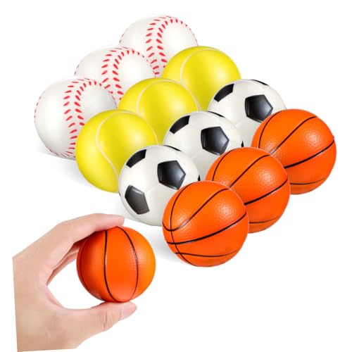 HONITANO 12 Stück PU Stressbälle Sport mit Baseball Fußball Basketball und Tennis aus Flexiblem Langlebigem PU Material zur Angst und Stresslinderung für Erwachsene HONITANO 12 Stück PU Stressbälle Sport mit Baseball Fußball Basketball und Tennis aus Flexiblem Langlebigem PU Material zur Angst und Stresslinderung für Erwachsene von HONITANO