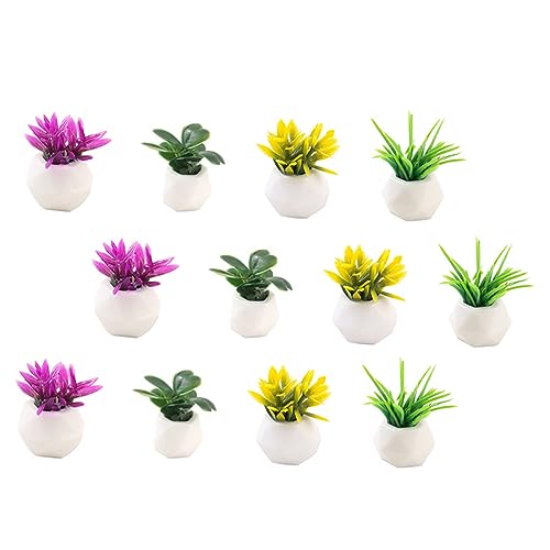HONITANO 12 Stück Simulierte Sukkulenten Kleine Topfpflanzen Puppenhaus Topfblumen Puppenpflanzen Feengarten Outdoor Mikrolandschaft Blumenmodell Dekorative Puppenhausblumen von HONITANO