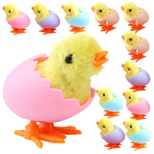 HONITANO 12 Stück Teiliges Aufziehspielzeug mit Niedlichen Plüschküken Springende Mechanische Wind Up Hühner für Ostergeschenk und Partyspaß Gemischt von HONITANO