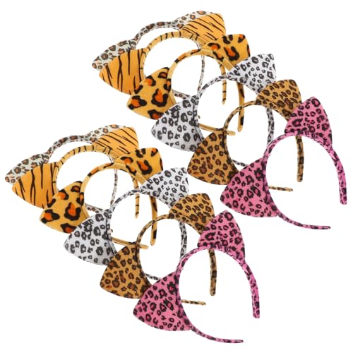 HONITANO 12 Stück Teiliges Leoparden muster Katzenohren Stirnband aus Weichem Auffälliges Tierohren Haarreif Kostüm Zubehör für Halloween Karneval Party und Cosplay Erwachsene von HONITANO