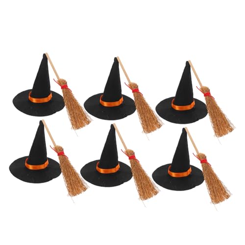 HONITANO 12 Stück Teiliges Mini Hexenhüte und Besen Filigrane Halloween Dekoration für Puppenhaus Lebendige Farben Detailreiche Handarbeit für DIY Miniatur Landschaft und Mini von HONITANO