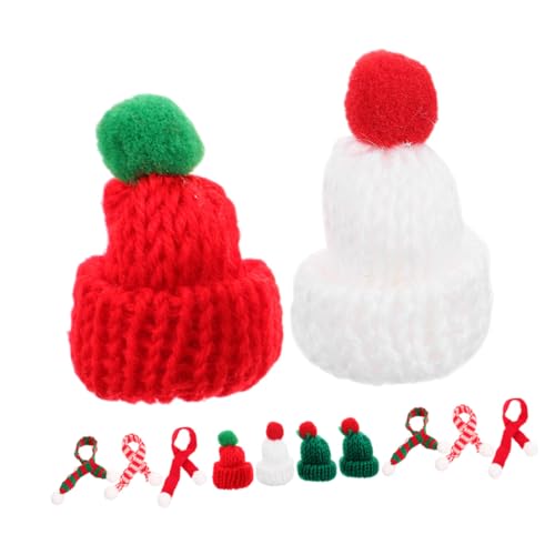 HONITANO 12 Stück Teiliges Mini Strick Weihnachtsmützen mit Schals Weiche Garn Minihüte in Rot Weiß Grün für DIY Weihnachtsdeko Puppenhaus Flaschendeko und Handwerksprojekte von HONITANO
