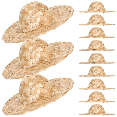 HONITANO 12 Stück Teiliges Mini Strohhüte Handgefertigt Leicht und Robust Puppen Kopfdeko DIY Zubehör Kreative Bastelideen für Puppen und Dekoration von HONITANO