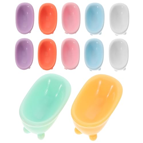HONITANO 12 Stück Teiliges Miniatur Puppenhaus Badewannen Set DIY Badewanne Platzsparendes Puppenhaus Badezimmer Zubehör Bunte Miniatur Badewannen für Dekoratives und Sammeln von HONITANO
