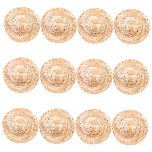 HONITANO 12 Stück Web Bastelhut Dekor Puppen Mini Zylinder Puppen Strickmütze Kleiner Sombrero Miniatur Puppenhut Mini Zylinder Zum Basteln Handgewebte Cowboyhüte Puppenkappe von HONITANO