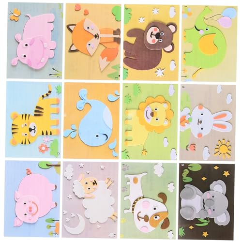 HONITANO 12blätter Teile Junge Mädchen Tier Puzzle Aufkleber Eva Puzzle Material Für Kreative Bastelideen Für Kindergeburtstage Und Partybedarf Fördert Motorische Fähigkeiten Und von HONITANO
