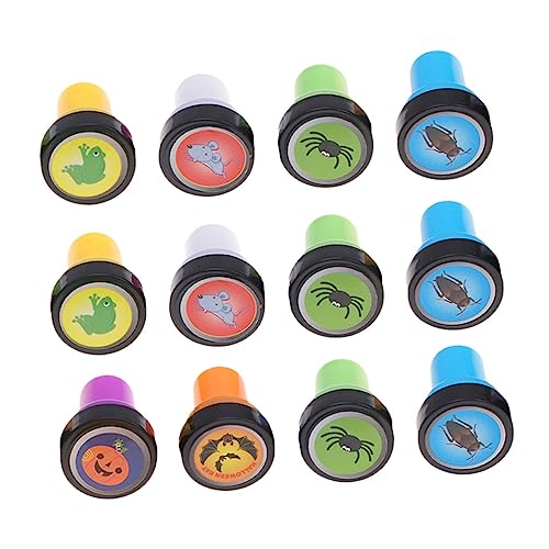 HONITANO 12Stücke Halloween Stempel Für Kreative Kunststoffstempel Mit Kürbis Spinne Und Fledermaus Motiven Für Bastelarbeiten Und Halloween Dekoration von HONITANO