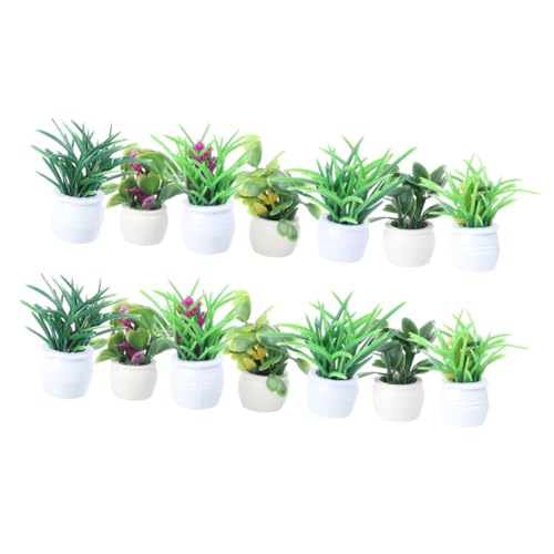 HONITANO 14 Stück Teiliges Miniatur Bonsai Pflanzen Künstliche Topfpflanzen Realistische Mini Dekoration für Puppenhaus Feengarten Landschaftsmodell und DIY Handwerksprojekte von HONITANO