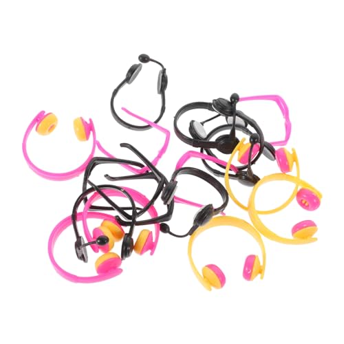 HONITANO 18 Stück Mini-Simulationskopfhörer Sonnenbrillen für Puppen Mädchen Miniaturpuppe Zubehör Kleid Puppenbrille, dekorativer Mini-Kopfhörer Mini-Headset-Ornament Plastik von HONITANO