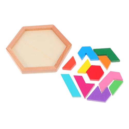 HONITANO 1Satz Holz Sechseck Puzzle DIY Tangram Puzzle für Kleinkinder Geometrische Formen Fördert Kreativität und Konzentration Sicheres und Langlebiges Holzmaterial von HONITANO