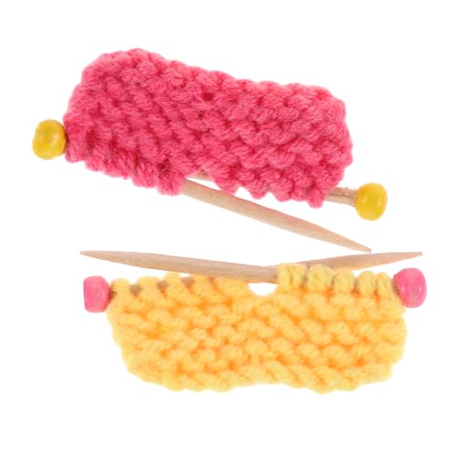 HONITANO 2 Miniatur Gestrickte Puppenmützen aus Weichem Garn Teiliges Wassermelonrot und Zitronengelb Handgefertigte Häkelmützen als Niedliche Deko und Fotorequisiten für Puppenhaus von HONITANO