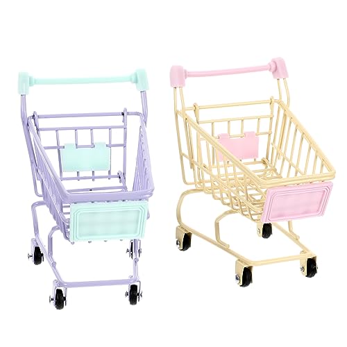 HONITANO 2 STÜCK Teiliges Mini Einkaufswagen aus Metall Farbenfrohes für Sichere Glatte Oberfläche Dekoratives Kaufladen Zubehör Fantasie und Feinmotorik Zufällige Farbe Zufällige Farbe von HONITANO