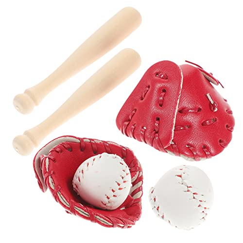 HONITANO 2 Sätze Handschuh Für Baseballschläger Puppenhaus Zubehör Mini Miniatur-spielsets Für Mädchen Miniatur-Ornamente Sportliche Miniaturen Halloween-miniaturen Mini Baseball Stoff von HONITANO