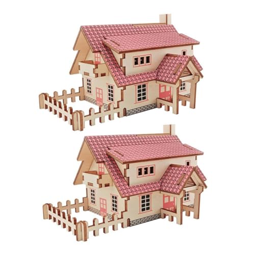 HONITANO 2 Sätze Holzpuzzle bastelset basteln für ziernieten holzsteckpuzzel verkleidung holzschmuck selber Machen DIY- -Puzzle-Ornamente Hausmodelle hölzern rot von HONITANO