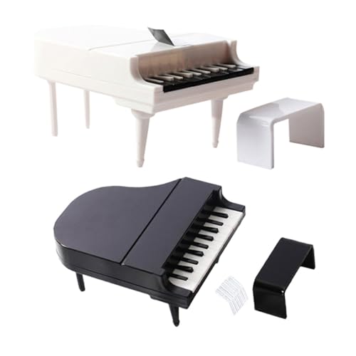HONITANO 2 Sätze Miniatur Puppenhaus Klavier Modell Teilig Mini Piano Ornament mit Hocker Stabile Material Dekoration Geeignet für Puppenhaus Möbel und Micro Landschaftsbau Weiß und von HONITANO