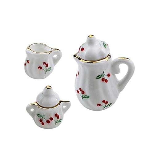 HONITANO 2 Sets Kirsch Keramik Topftassen Miniatur Lebensszenen Zubehör DIY Zubehör Miniatur Aufbewahrungstablett Mini Miniatur Wasserkocher Kleine Hausmöbel Feenhaus von HONITANO