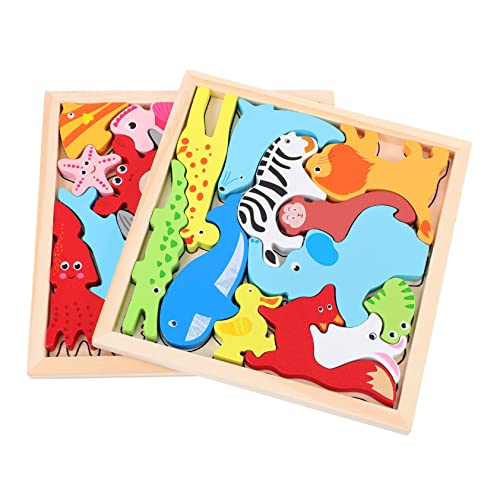 HONITANO 2 Sets Tier Formen Puzzle Puzzles Die Tier Tiere Frühe Pädagogische Puzzle Passenden Jigsaw Holz von HONITANO