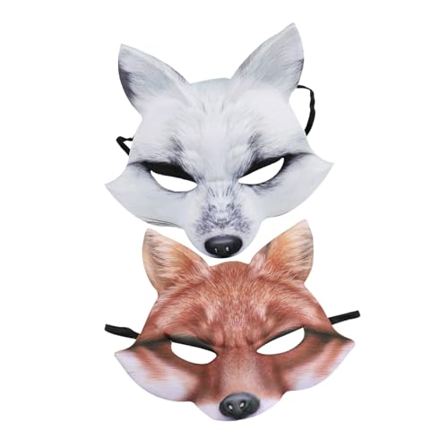 HONITANO 2 Stück Fuchs Halbgesichtsmaske EVA Tier Cosplay Maske Halloween Karneval Party Wiederverwendbar Leicht Zu Reinigen Hochdetailliertes Design von HONITANO