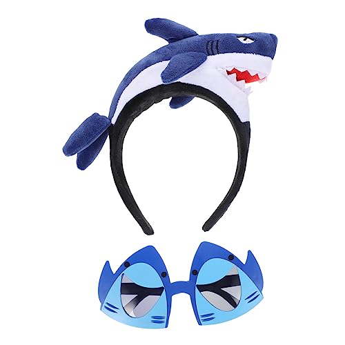 HONITANO 2 Stück Hai-Stirnband Figur Die haifischförmige Brille Haiförmiges Stirnband Hai-Kostümzubehör Hai-Stirnbänder Kostümgläser Hai-Kopfbedeckung Haigläser Plastik Blue von HONITANO