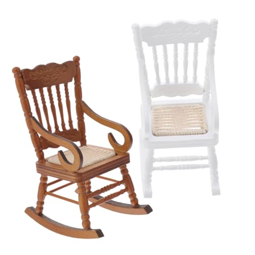 HONITANO 2 Stück Maßstab Holzstuhl Vintage Design Puppenhaus Möbel Teilig Braun Weiß für Sammler und Weihnachtsdeko von HONITANO