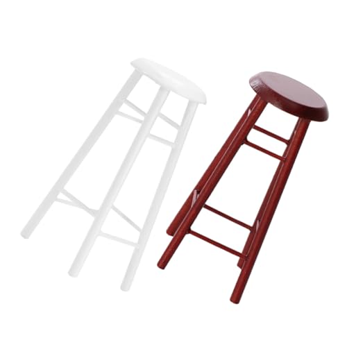 HONITANO 2 Stück Mini-hocker Aus Holz, Modell – Miniatur-puppenhausstuhl, Kneipenbar, Hoher Hocker Für Puppenhausszene, Küche, Zuhause, Wohnzimmer von HONITANO