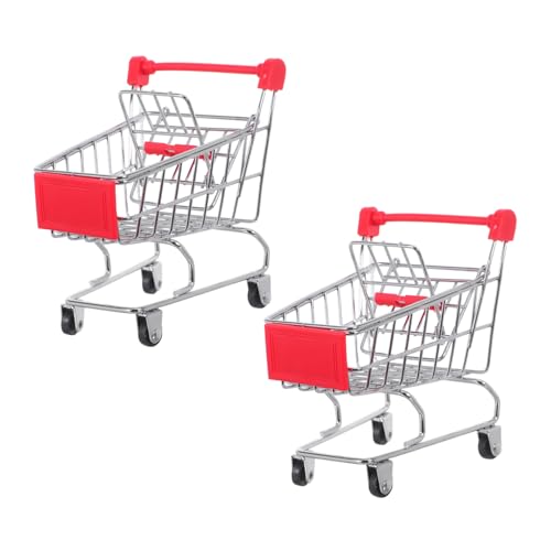 HONITANO 2 Stück Miniatur Einkaufswagen Kleiner Roter Mini Shopping Trolley Dekoratives Aufbewahrungs Rollenspielzeug für Schreibtisch Deko für Büro und Zuhause von HONITANO
