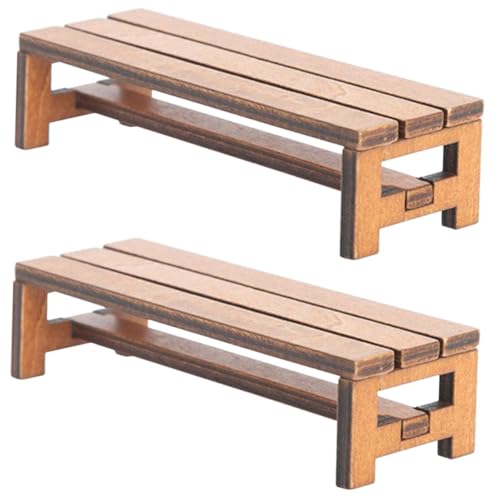 HONITANO 2 Stück Miniatur Holzbank Retro Puppenmöbel für Mini Häuser Dekorative Gartenbank Ergänzung für Puppenhaus Spielzeugzimmer Braun HONITANO 2 Stück Miniatur Holzbank Retro Puppenmöbel für Mini Häuser Dekorative Gartenbank Ergänzung für Puppenhaus Spielzeugzimmer Braun von HONITANO