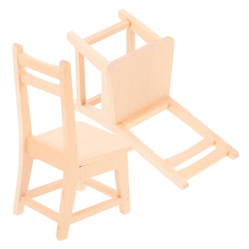 HONITANO 2 Stück Miniatur Holzstuhl Stabile Puppenhaus Möbel Langlebige Natürliche Holzdekoration Geruchsfreier DIY Bastelstuhl Leicht und rutschfest für Puppenhaus und Mikro von HONITANO