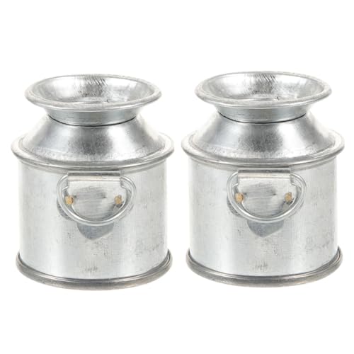 HONITANO 2 Stück Puppenhaus Blecheimer Mini Puppenhauszubehör Milchkännchen Klein Winzig Wohnkultur Krug Kleine Vase Silver Metall von HONITANO