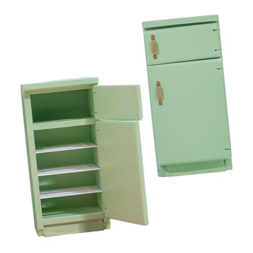 HONITANO 2 Stück Puppenhaus Kühlschrank mit Gefrierfach Robustes Modell in Hellgrün für Kreative Rollenspiele und Miniatur-küchendekoration von HONITANO