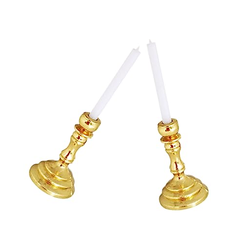 HONITANO 2 Stück Puppenhauskerzen Miniatur-kerzenhalter Spielzeughaus Puppenhaus Kerzenhalter Puppenhauslieferungen Miniatur-kerzenständer Mini-kerzenhalter Golden Ferrolegierung von HONITANO
