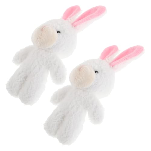 HONITANO 2 Stück Puppenhauspuppe Weißer Bär Weißer Hase Stoffhase Plüsch Winzige Tiere Beflockte Hasenfigur Beflockter Hase Valentinstag Partygeschenke Kuscheltiere Kurzer Plüsch von HONITANO