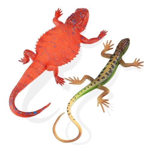 HONITANO 2 Stück Realistische Eidechsenfigur aus TPR Material Lebensechte Tiermodelle mit Detailgetreuer Gestaltung Vielseitige Deko Spielzeugfunktion für Sammlung Bildung und von HONITANO