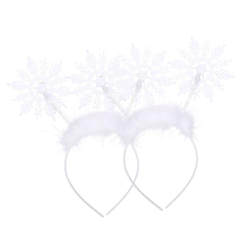HONITANO 2 Stück Weihnachtlicher Haarreif mit Großen Schneeflocken Weiß Party Haarschmuck Atmungsaktiv und Robust Festliches Accessoire für Weihnachten Kostüm und Feierlichkeiten von HONITANO