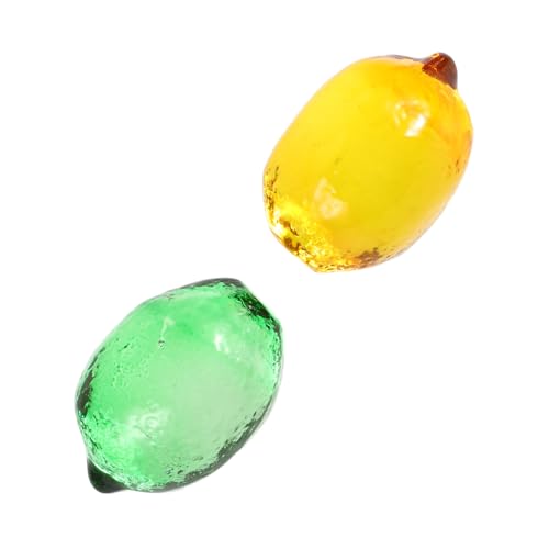 HONITANO 2 Stück Zitronen Deko Teiliges Kunstvolle Glasfrüchte mit Feiner Gravur Detailreiche Zitronenskulpturen als Tischmittelpunkt für Küche und Gelb Grün Dekoratives Kunstobjekt von HONITANO