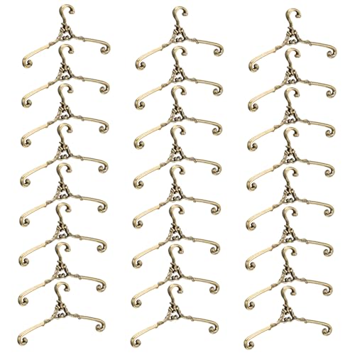 HONITANO 24 Stück Teiliges Miniatur Puppenkleiderbügel aus Langlebigem Metall in Bronze Leichter Mini Kleiderständer für Puppenhaus Zubehör zur Übersichtlichen Aufbewahrung von von HONITANO