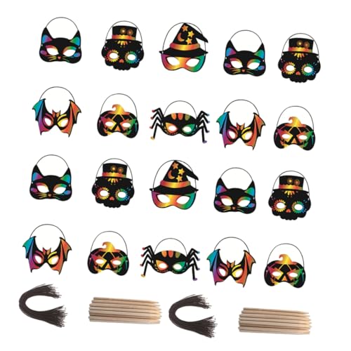 HONITANO 28 Stück Teiliges Halloween Kratzpapier Masken DIY Regenbogen Farben Bastelset für Kreative Halloween Party Zubehör für Eltern Aktivitäten und Fantasievolles HONITANO 28 Stück Teiliges Halloween Kratzpapier Masken DIY Regenbogen Farben Bastelset für Kreative Halloween Party Zubehör für Eltern Aktivitäten und Fantasievolles von HONITANO